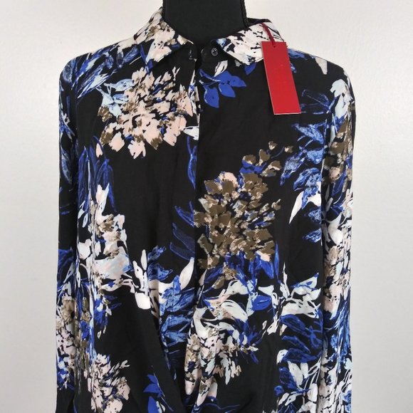NWT Jennifer Lopez Floral Knot Twist Blouse Top - Picture 2 of 7
